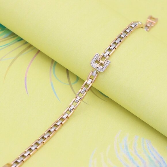 "Elegant Rose Gold Bracelet with Sparkling U-Shaped Center Charm, XPBL0734 - Picture 6 of 12